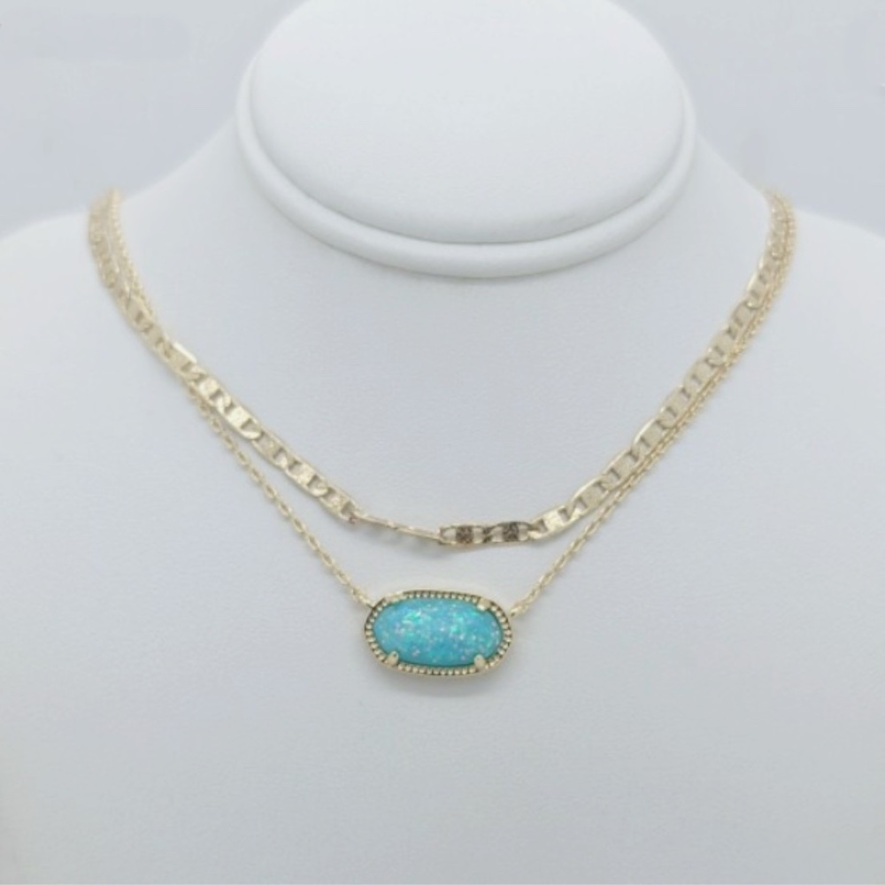Kendra Scott Elisa Aqua Kyocera Opal Double Chain Pendant NWT